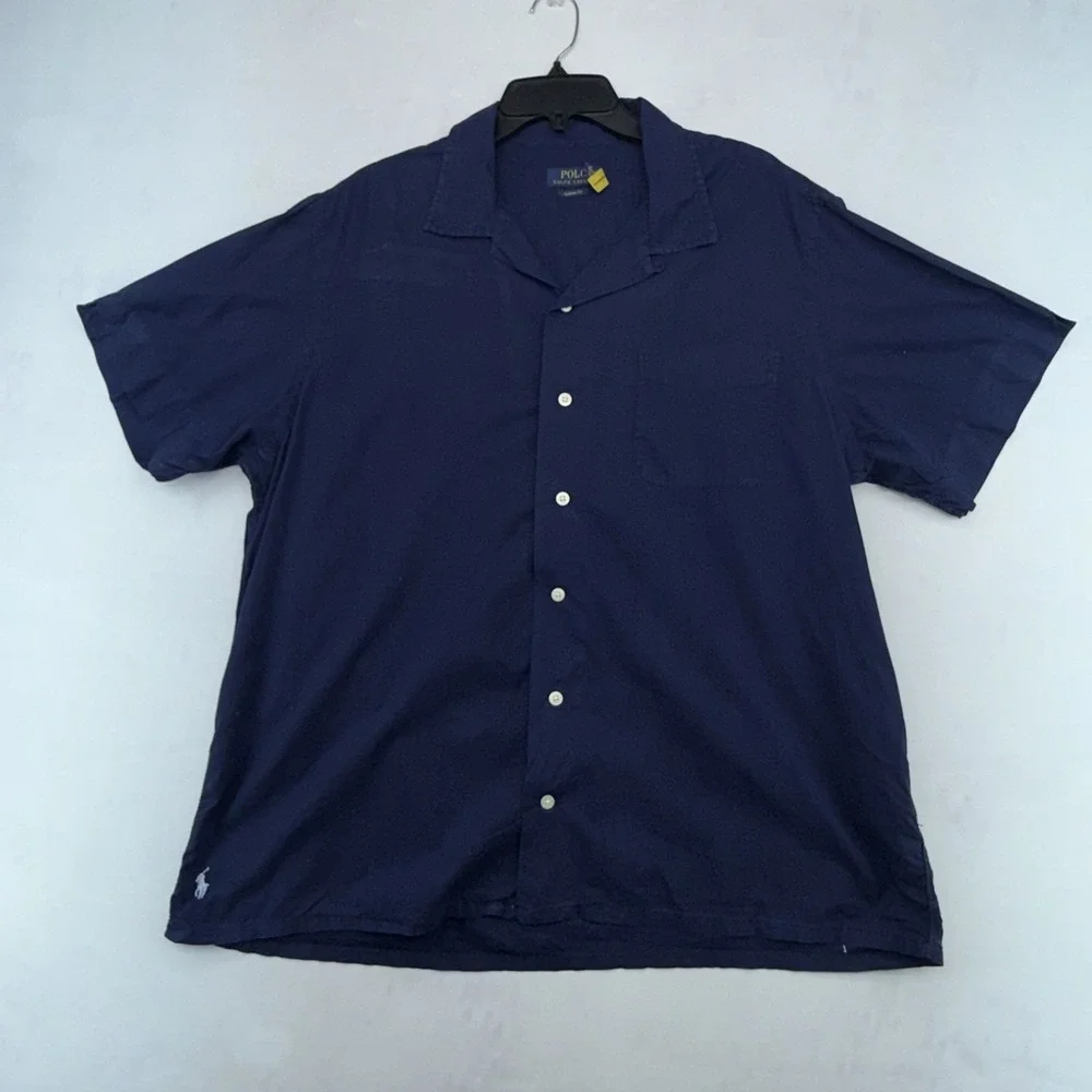 Polo Ralph Lauren Camp Shirt Mens XL Navy Short Sleeve Button Up Classic Fit